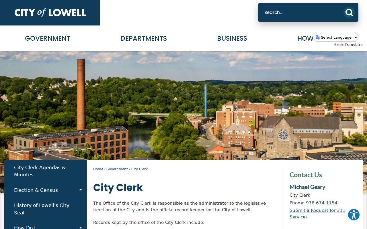 Lowell residents directory City Clerk records page