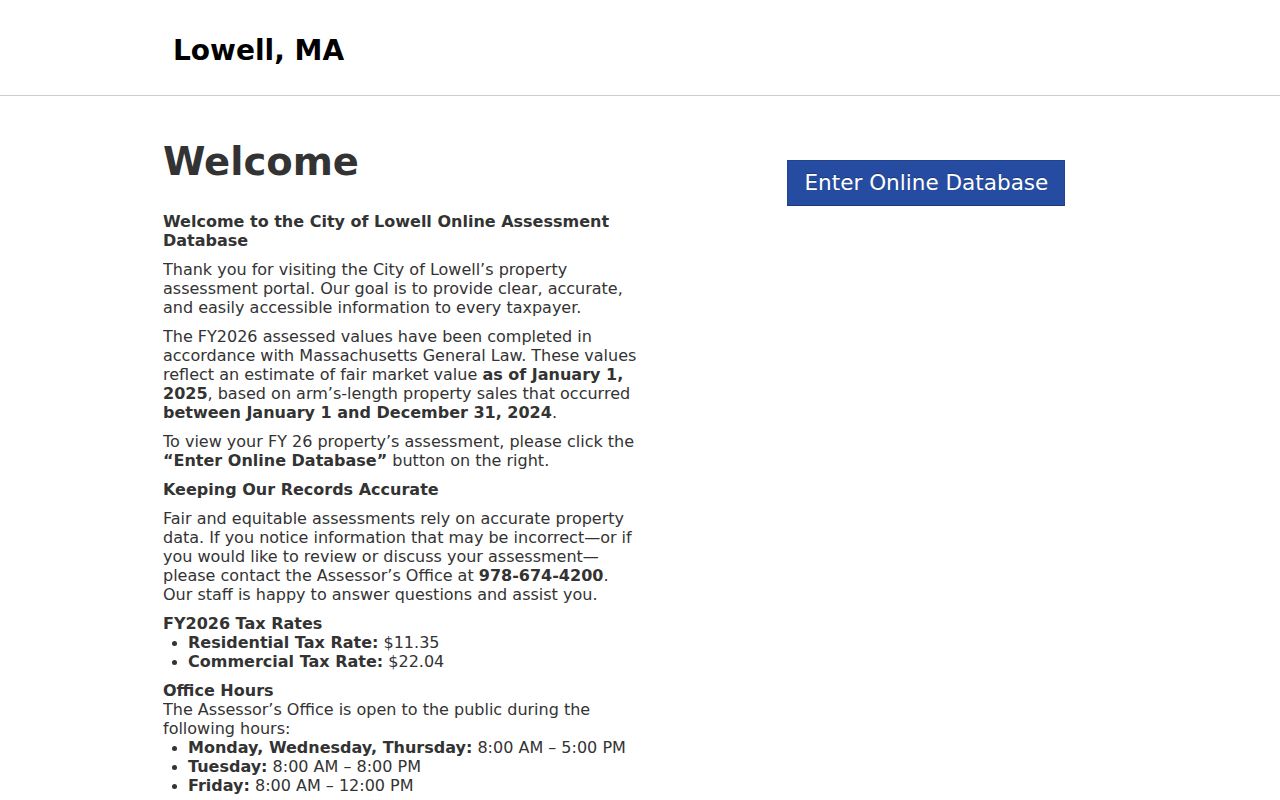Lowell residents directory assessment portal